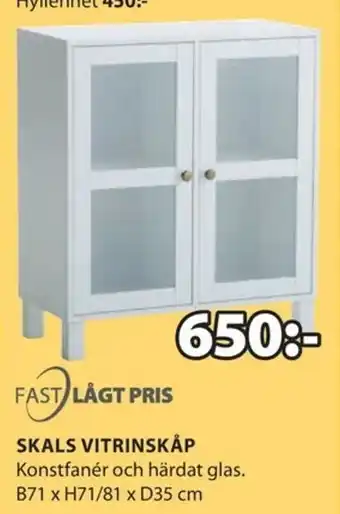 JYSK Fast Lågt Pris Skals Vitrinskråp B71 x H71/81 x D35cm erbjuda