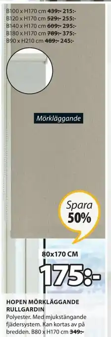JYSK Hopen Mörkläggande Rullgardin B80 x H170cm erbjuda
