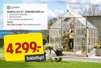 Jula Växthus 4,5 m2, 248x185x209 cm erbjuda