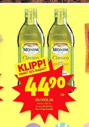 ICA Kvantum Monini olivolja erbjuda