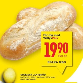 Willys Grekiskt Lantbröd erbjuda