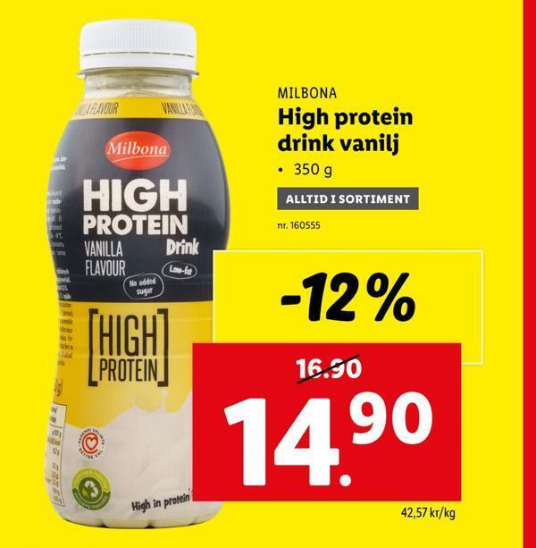 High protein drink vanilj erbjudande hos Lidl