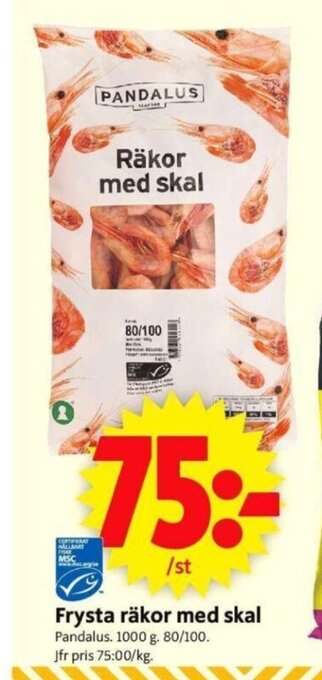ICA Supermarket Frysta Räkor Med Skal erbjuda