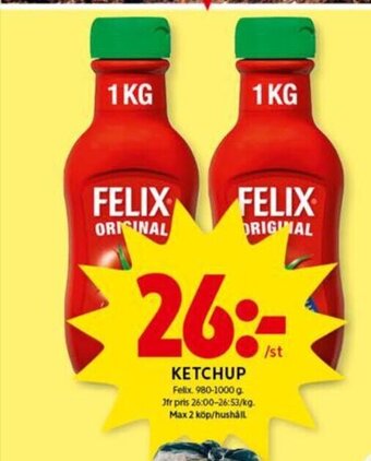 ICA Kvantum Ketchup Felix erbjuda