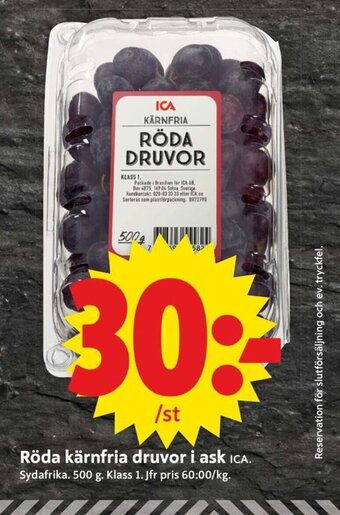ICA Supermarket Röda Kärnfria Druvor i Ask Ica erbjuda