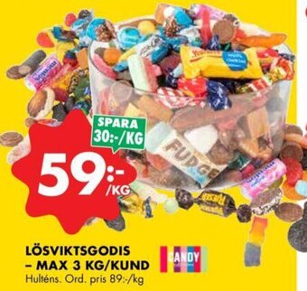 ÖoB Lösviktsgodis- Max 3 kg/ Kund erbjuda