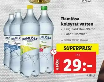 Lidl Ramlösa kolsyrat vatten erbjuda