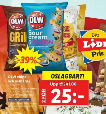 Lidl OLW chips. och ostbågar erbjuda
