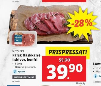 Lidl Färsk fläskkarré i skivor, benfri erbjuda