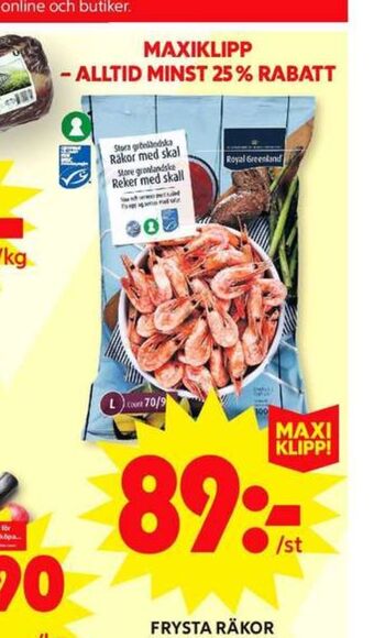 ICA Maxi Royal greenland räkor med skal erbjuda