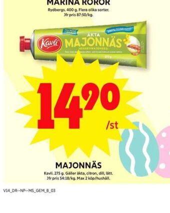 ICA Maxi Kavli majonnäs erbjuda