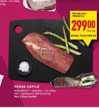 Willys Naturkött oxfilé erbjuda