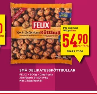 Willys Felix köttbullar erbjuda