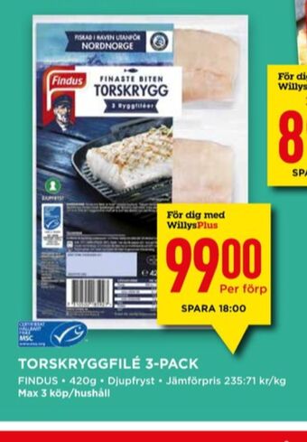 Willys Findus torskfilé erbjuda