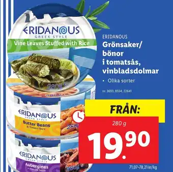 Lidl Grönsaker/ Bönor i Tomatsås, Vinbladsdolmar erbjuda
