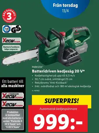 Lidl Batteridriven Kedjesåg 20V erbjuda