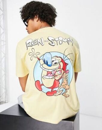 ASOS Asos design – gul t-shirt med ren & stimpy-tryck erbjuda