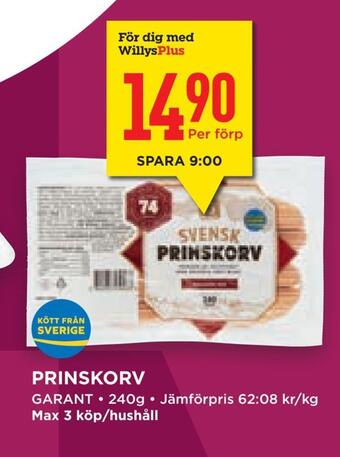 Willys Hemma Prinskorv erbjuda