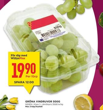 Willys Hemma Gröna vindruvor 500g erbjuda