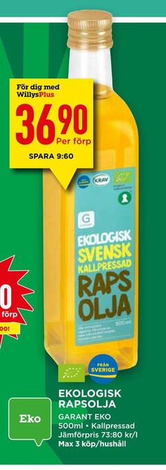 Willys Ekologisk rapsolja erbjuda