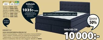 JYSK Dreamzone Gold C60 Kontinentalsäng Blå-87 160x200cm erbjuda