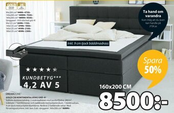JYSK Dreamzone Gold C50 Kontinentalsäng Grå-41 160x200cm erbjuda