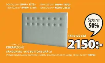 Dreamzone Sänggavel - H70 Buttons Grå-27 160x122cm