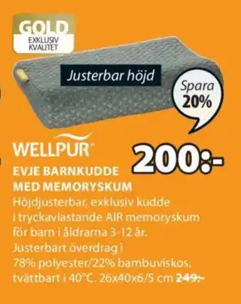 JYSK Wellpur Evje Barnkudde Med Memoryskum 26x40x6/5cm erbjuda