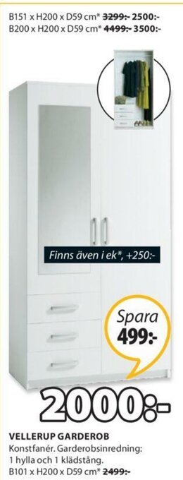 JYSK Vellerup Garderob B101 x H200 x D59cm erbjuda