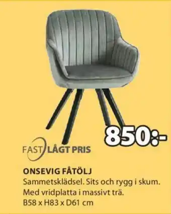 JYSK Fast Lågt Pris Onsevig Fåtölj B58 x H83 x D61cm erbjuda