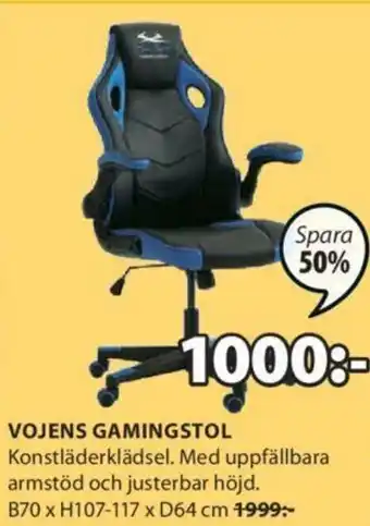 JYSK Vojens Gamingstol B70 x H107-117 x D64cm erbjuda