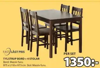 JYSK Fast Lågt Pris Basic Tylstrup Bord + 4 Stolar B75 x L118 x H73cm erbjuda