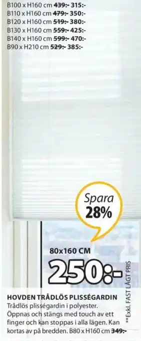Hovden Trådlös Plisségardin B80 x H160cm