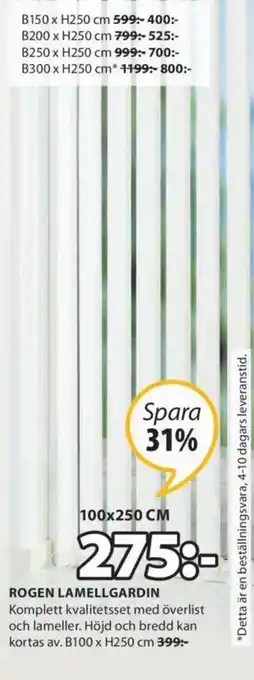 JYSK Rogen Lamellgardin B100 x H250cm erbjuda