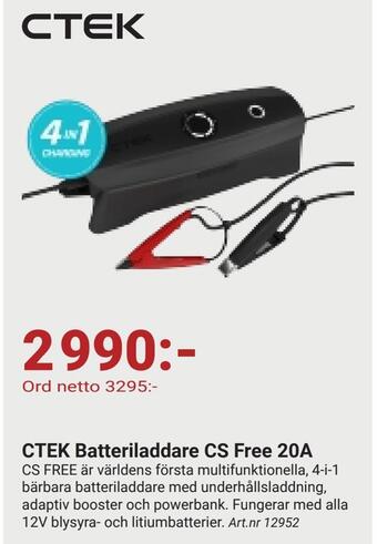 Erlandsons Brygga Ctek batteriladdare cs free 20a erbjuda