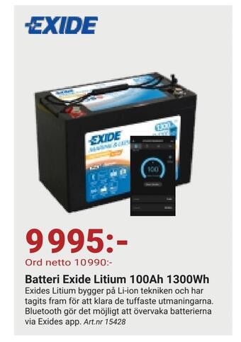 Erlandsons Brygga Batteri exide litium 100ah 1300wh erbjuda