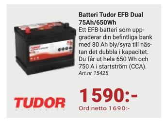 Erlandsons Brygga Batteri tudor efb dual 75ah/650wh erbjuda