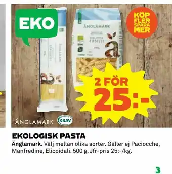 Coop Ekologisk pasta erbjuda