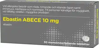 Apotek Hjärtat Ebastin abece munsönderfallande tablett 10 mg 30 st erbjuda