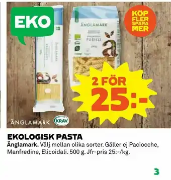 Coop Konsum Ekologisk pasta erbjuda