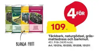 Byggmax Täckbark, naturgödsel, gräs mattedress och barkmull erbjuda