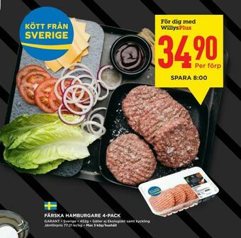 Willys Färska hamburgare 4-pack erbjuda