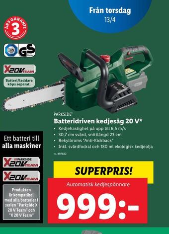 Batteridriven kedjesåg 20 v
