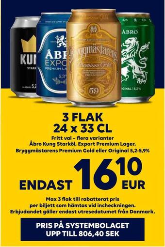 Border Shop Åbro kung starköl, export premium lager, bryggmästarens premium gold eller original 5,2-5,9% erbjuda