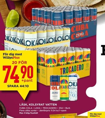 Willys Läsk, Kolsyrat Vatten erbjuda