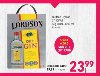 Citti Lordson dry gin erbjuda