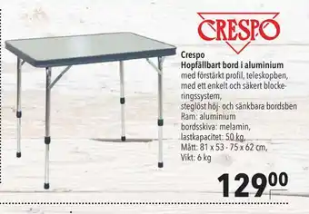 Crespo hopfällbart bord i aluminium