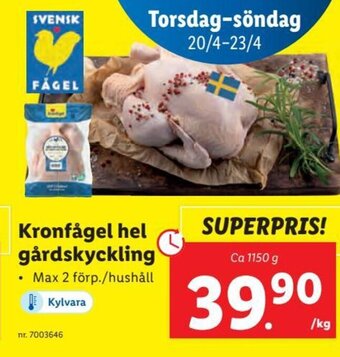 Lidl Kronfågel Hel Gårdskyckling erbjuda