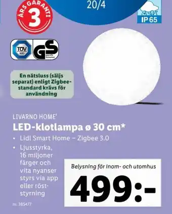 Lidl LED-Klotlampa ø 30cm erbjuda