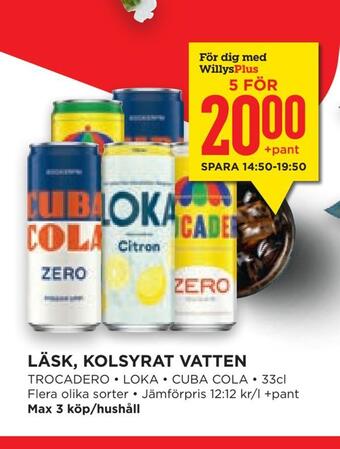 Willys Hemma Läsk, kolsyrat vatten erbjuda
